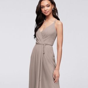 Double-Strap Long Georgette Bridesmaid Wrap Dress